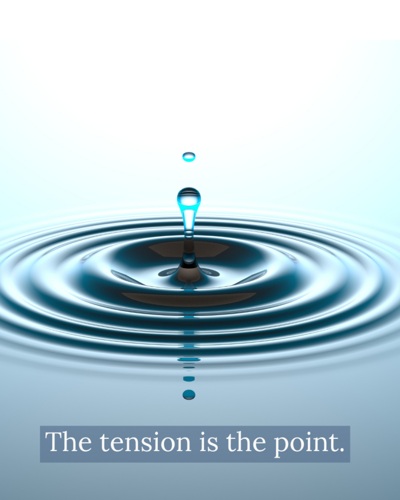 Reflective Behaviour Support Practice: Tension is the Point. Image shows smooth water surface with a drop of water in the centre and ripples outwards.